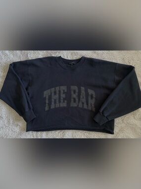 The Bar Black Varsity Sweatshirt Womens Oversized Cropped Logo Crewneck Size: L